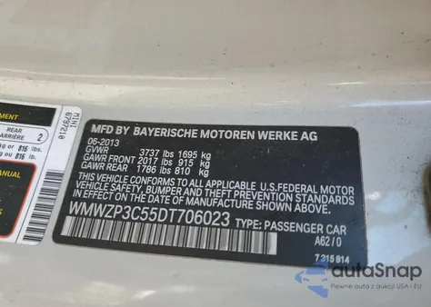 2013 Mini Cooper S из США, поврежденный, VIN WMWZP3C55DT706023